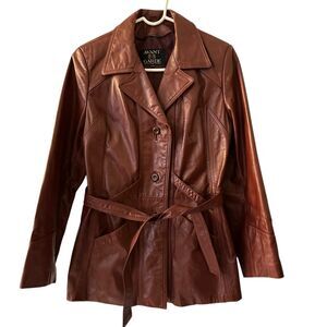 Avant Garde Korea Brown Vintage Button Up Jacket with Belt Leather Size 13/14